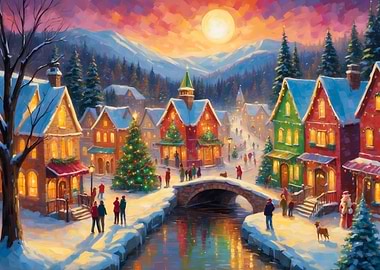 Winter Village Christmas Painting