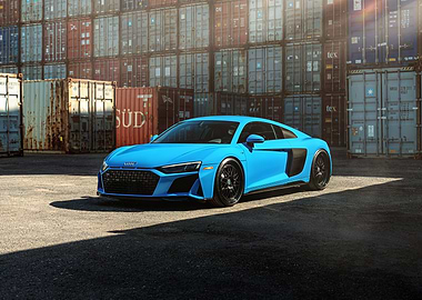 Blue Audi R8 in Industrial Setting