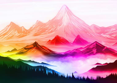 Colorful Mountain Range Landscape Painting