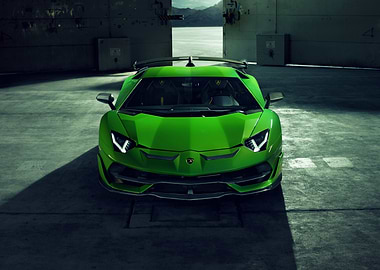 Green Lamborghini Aventador Front View