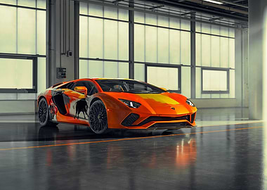 Orange Lamborghini Aventador with Custom Graphics