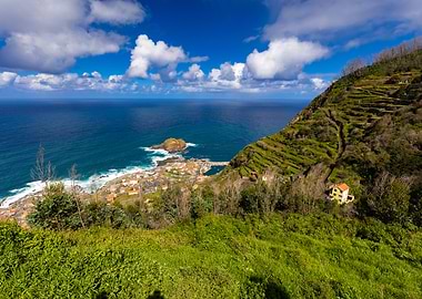 Coastal Village View from Green Hillside, Porto Moniz