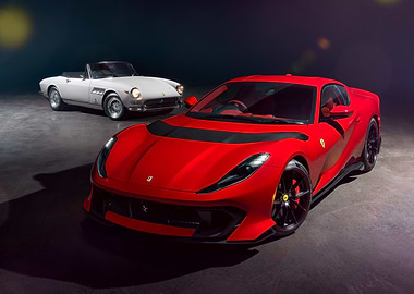 Red Ferrari 812 and White Classic ferrafi