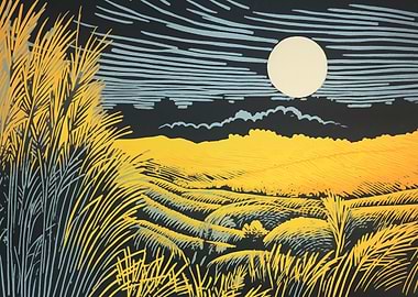 Gold Field Under Moonlight