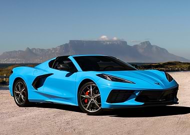 Blue Corvette on Coastal Road