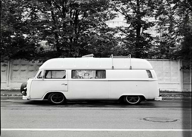 Vintage Camper Van Black and White