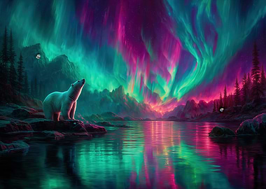 Polar Bear Aurora Borealis