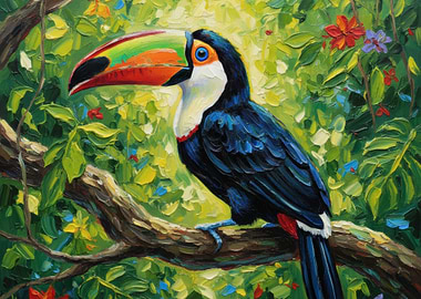 Colorful Toucan Painting on Branch