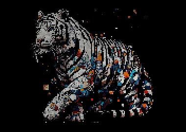 Pixelated Tiger on Black Background
