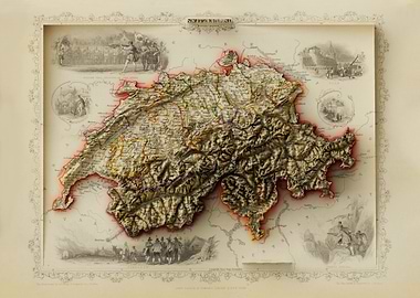 3D Relief Map of 1851 Switzerland