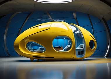 Futuristic Yellow Pod in Blue Room