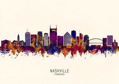 Nashville Tennessee Skyline Watercolor Art