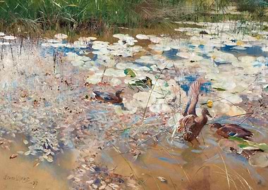 Ducks in a Pond Painting