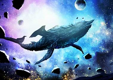 Cosmic Whale with Raven Companions