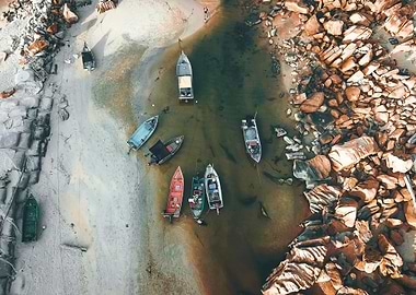 Aerial view of boats on a beach