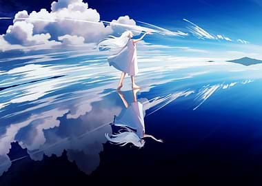 Anime Girl Reflection in Sky