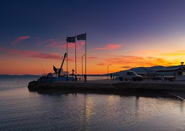 Sunset at the fishing harbor, Lesvos, Greek Island