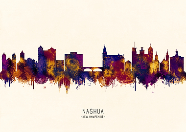Nashua New Hampshire Skyline Watercolor