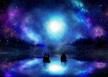 Cosmic Encounter: Two Silhouettes in Space