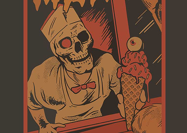 Creepy Ice Cream Skeleton Illustration