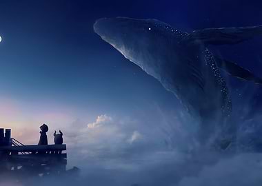 Dreamy Whale Encounter at Night