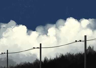 Cloudscape with Power Lines and Forest
