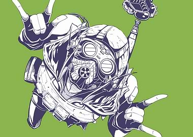 Stylized Robot Illustration on Green Background