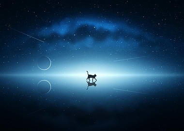 Cat Silhouette Under Starry Night Sky