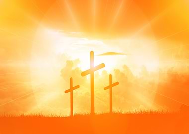 Three Crosses Silhouette with Bright Light