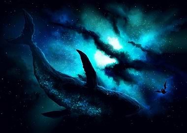 Cosmic Whale and Bat in Space