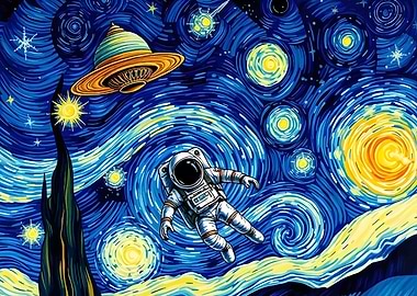 Astronaut in Starry Night Painting