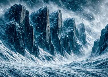 Snowy Mountain Range in Winter Storm