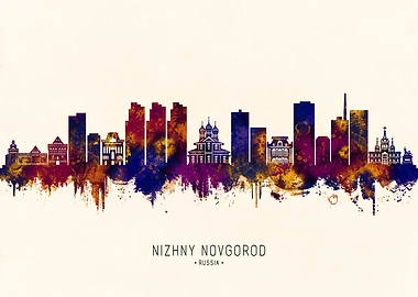 Nizhny Novgorod Skyline Watercolor