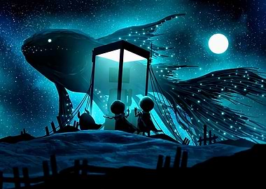 Night Scene with Whale and Figures