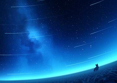 Cat gazing at shooting stars