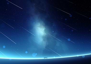 Night Sky with Shooting Stars and Cat