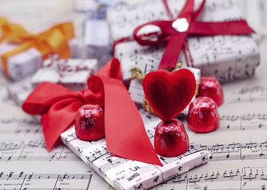 Gifts, Heart, and Chocolates on Sheet Music