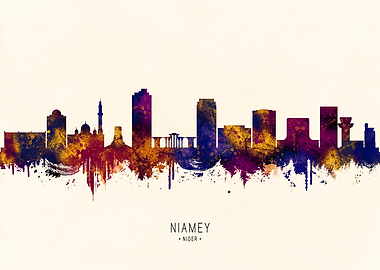 Niamey, Niger Skyline Watercolor Art