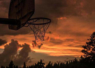 Basketball hoop at sunset