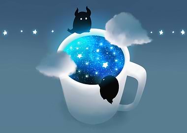 Cosmic Coffee Cup with Shadow Creatures
