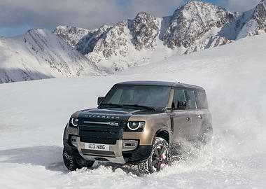 Land Rover Defender in Snowy Mountains