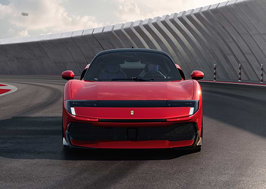 Red Ferrari on Racetrack Front View