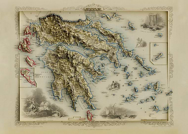 3D Relief Map of 1851 Greece