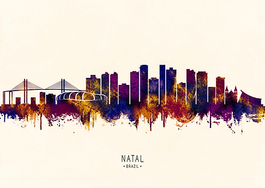 Natal, Brazil Skyline Watercolor