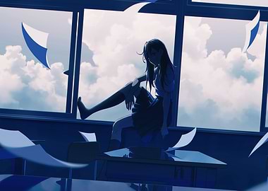 Anime Girl in Classroom Window Seat
