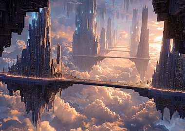 Futuristic Cityscape Above the Clouds