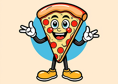 Cheerful Pepperoni Pizza Mascot with Gloves and Boots