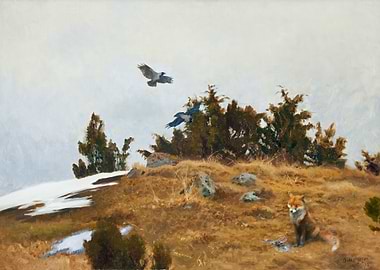 Fox and Crows in a Landscape