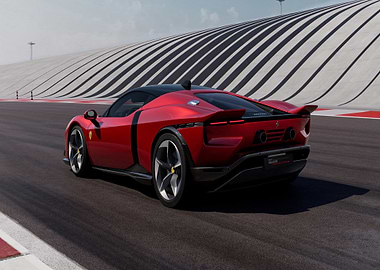 Red Ferrari on Racetrack