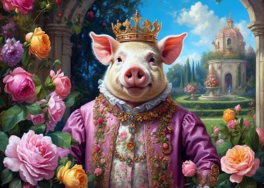 Regal Pig in Garden Setting